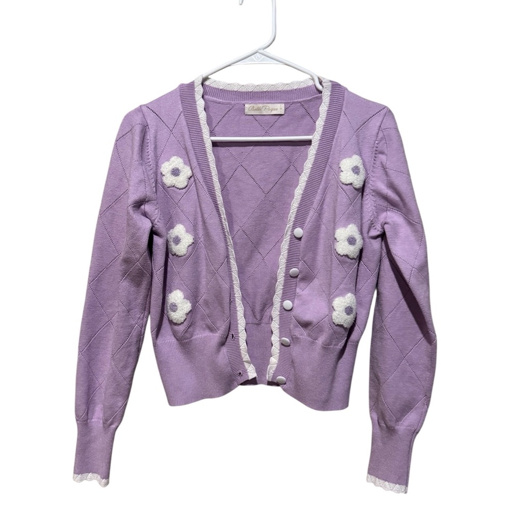 Lavender Cardigan with Floral Accents